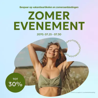 Een vintage zomeradvertentie in groen en lichtblauw.