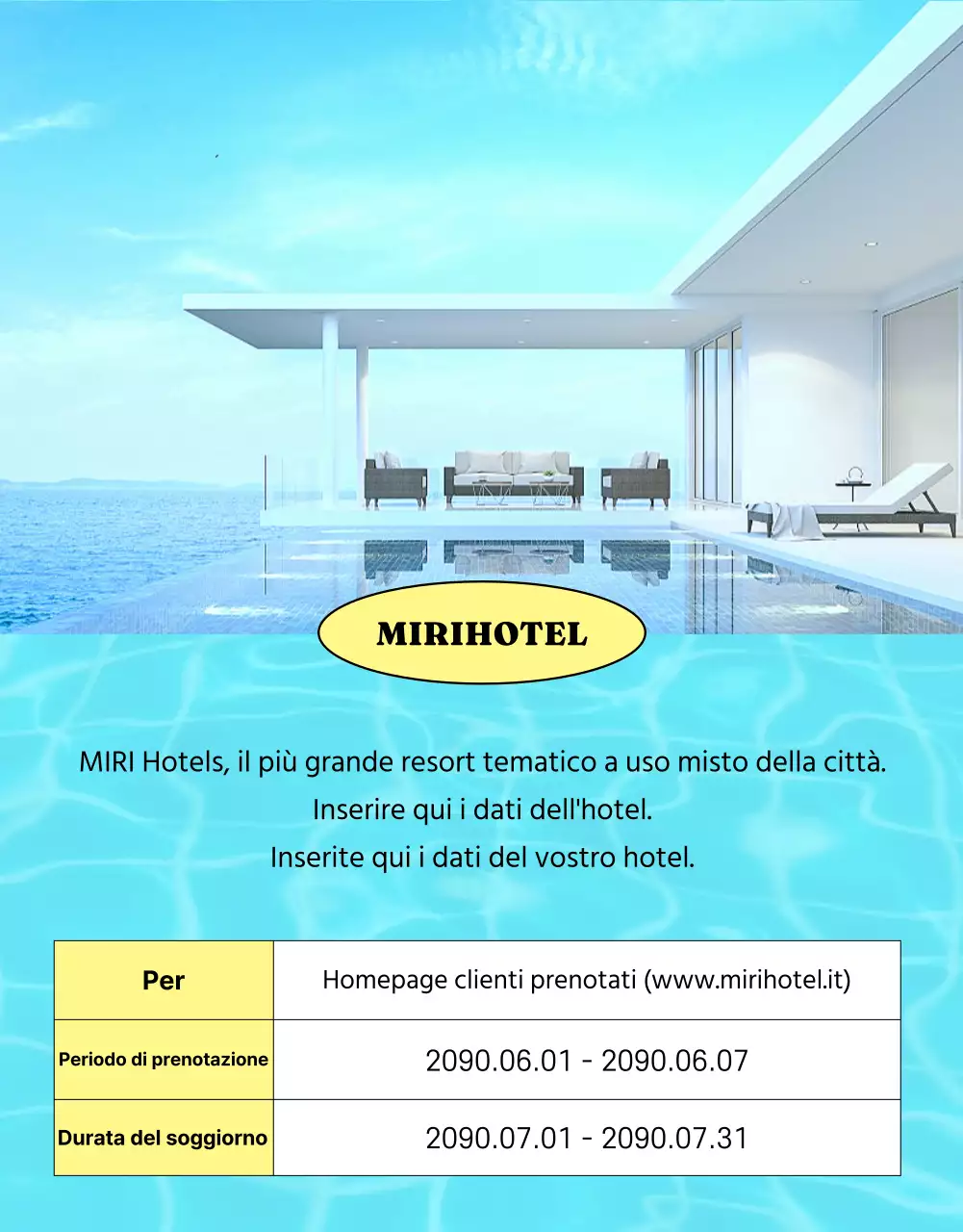 Pubblicizzare le offerte alberghiere con colori giallo e azzurro