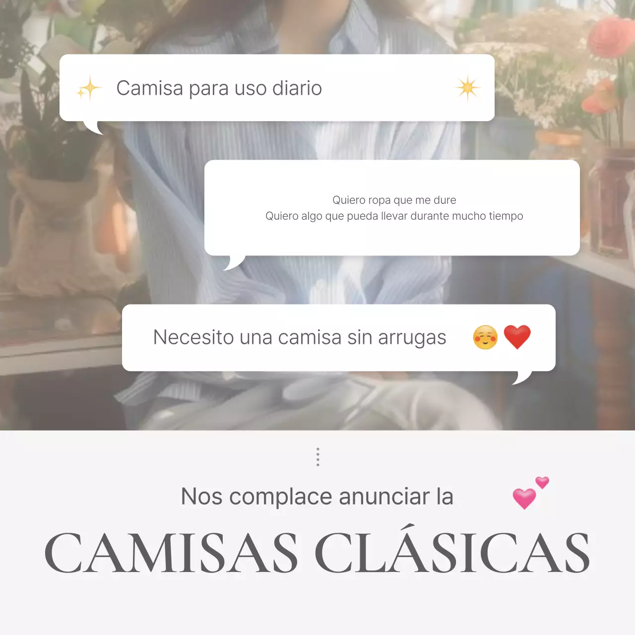 Una página de introducción o anuncio para un centro comercial de moda con un estilo sencillo de emojis blancos y grises.