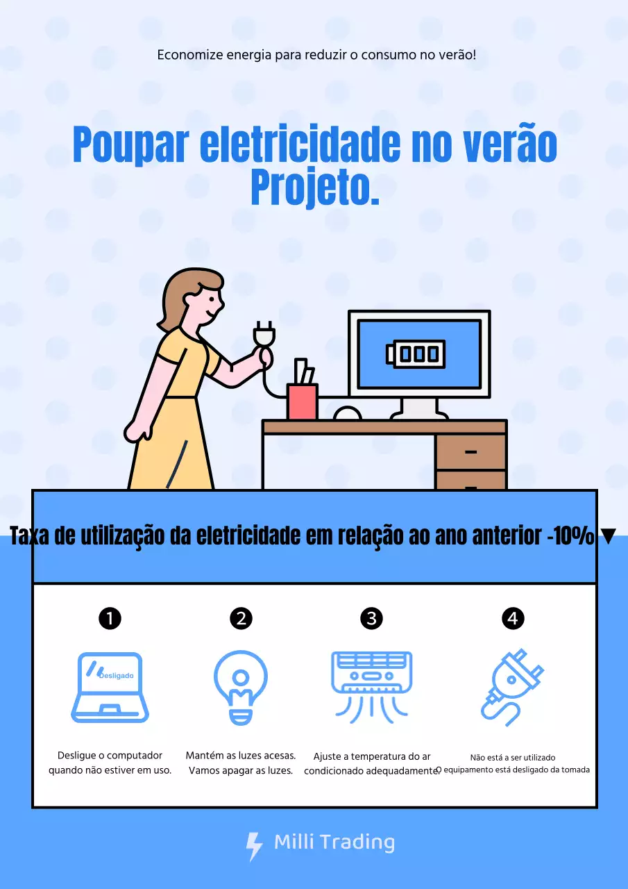 Um simples pedido de poupança de energia para o verão, em azul e azul claro, para a sua cooperação
