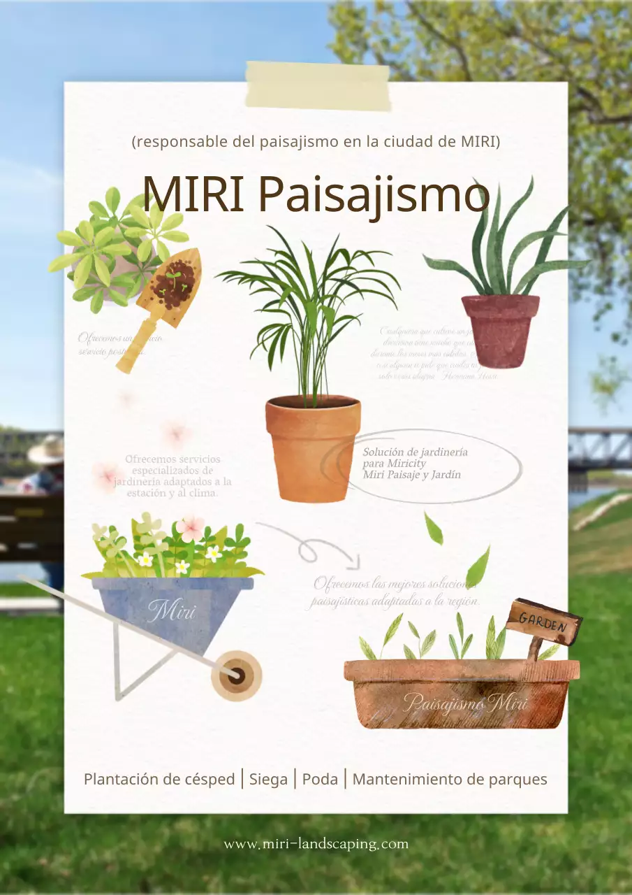 Promocione su empresa de paisajismo con un toque natural verde y marfil