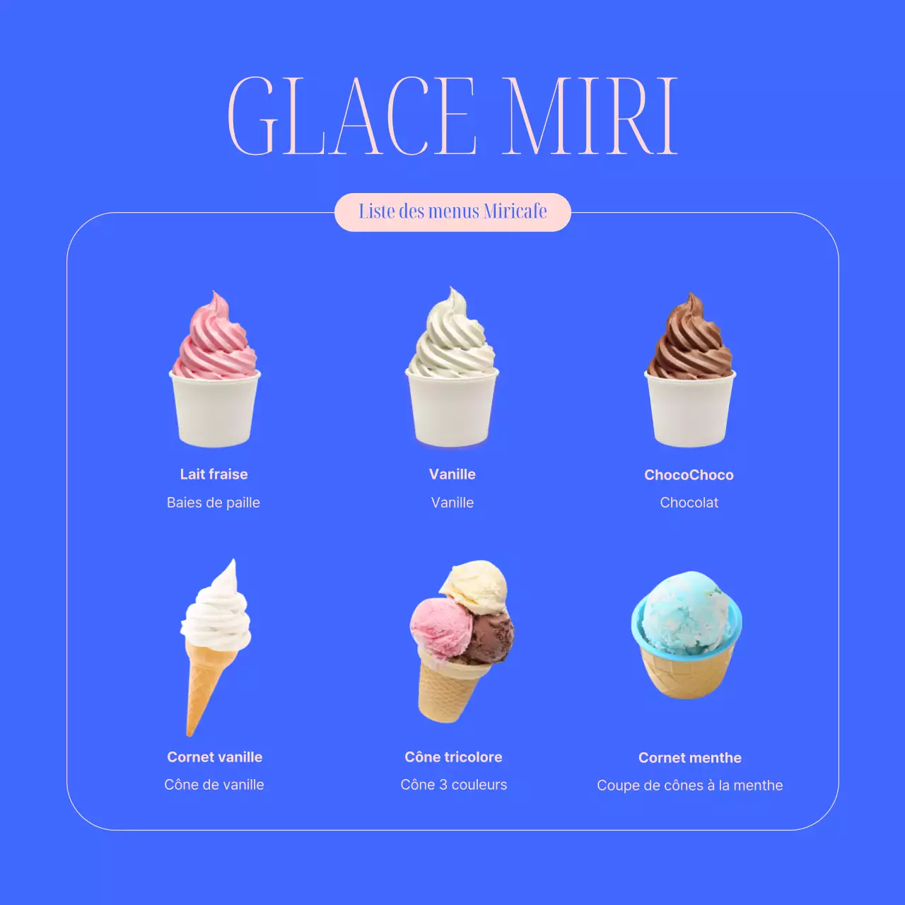 Une annonce simple pour le lancement d'une carte de desserts d'été en bleu et rose