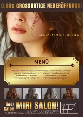 Schlanke und klassische Friseursalonwerbung in Braun und Gold