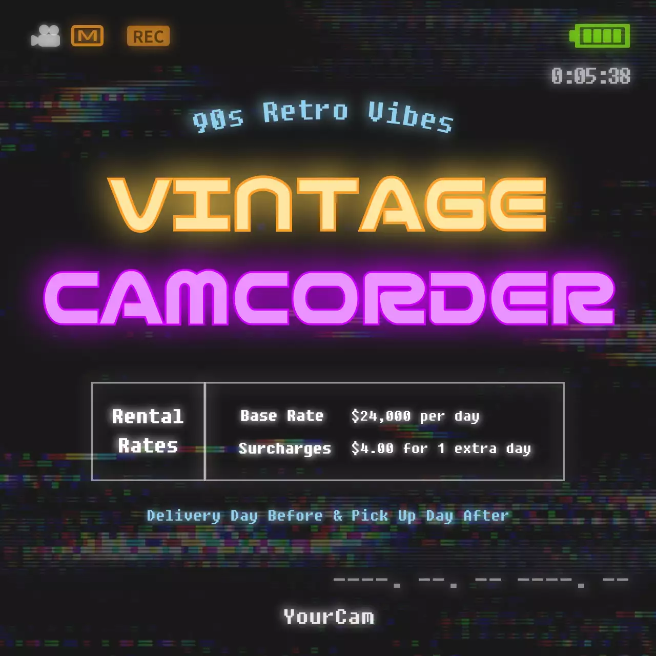 네온 레트로 캠코더 광고 소셜 미디어 게시물