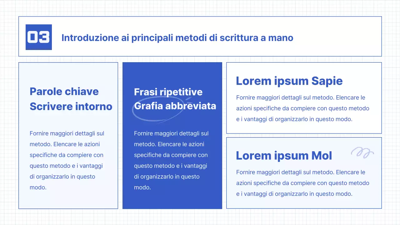 Elementi di calligrafia semplice in blu Risorse per le lezioni