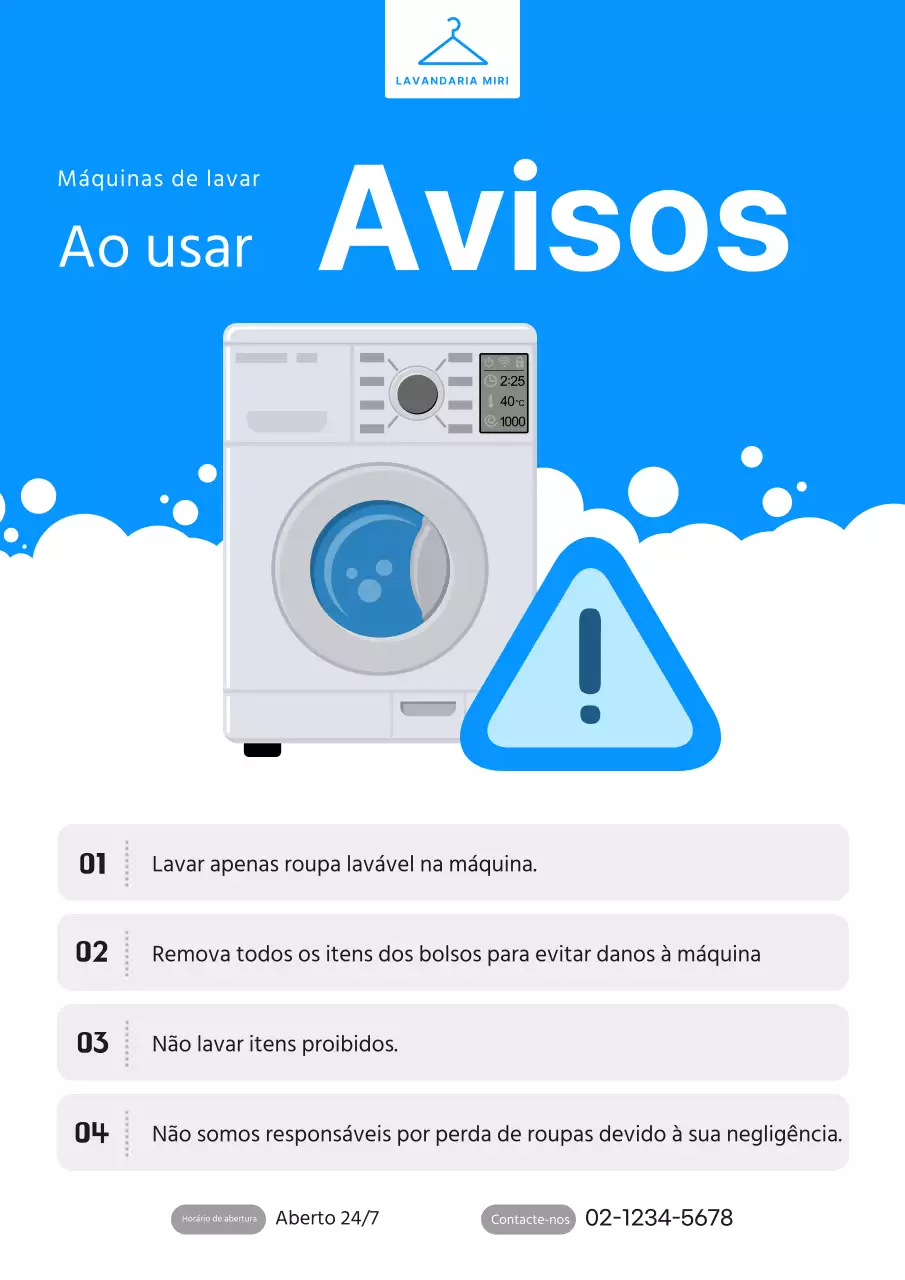 Um simples aviso de lavandaria branco e azul claro