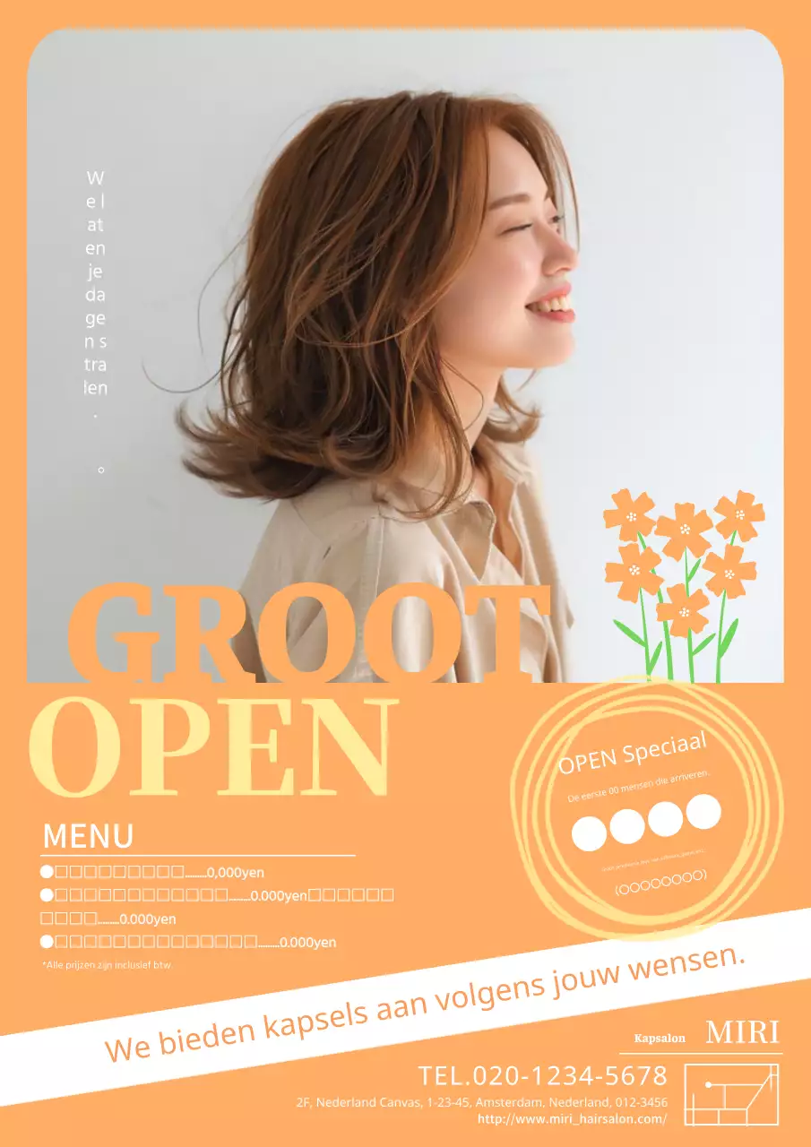 Schattige en natuurlijke advertentie voor schoonheidssalon in oranje en geel