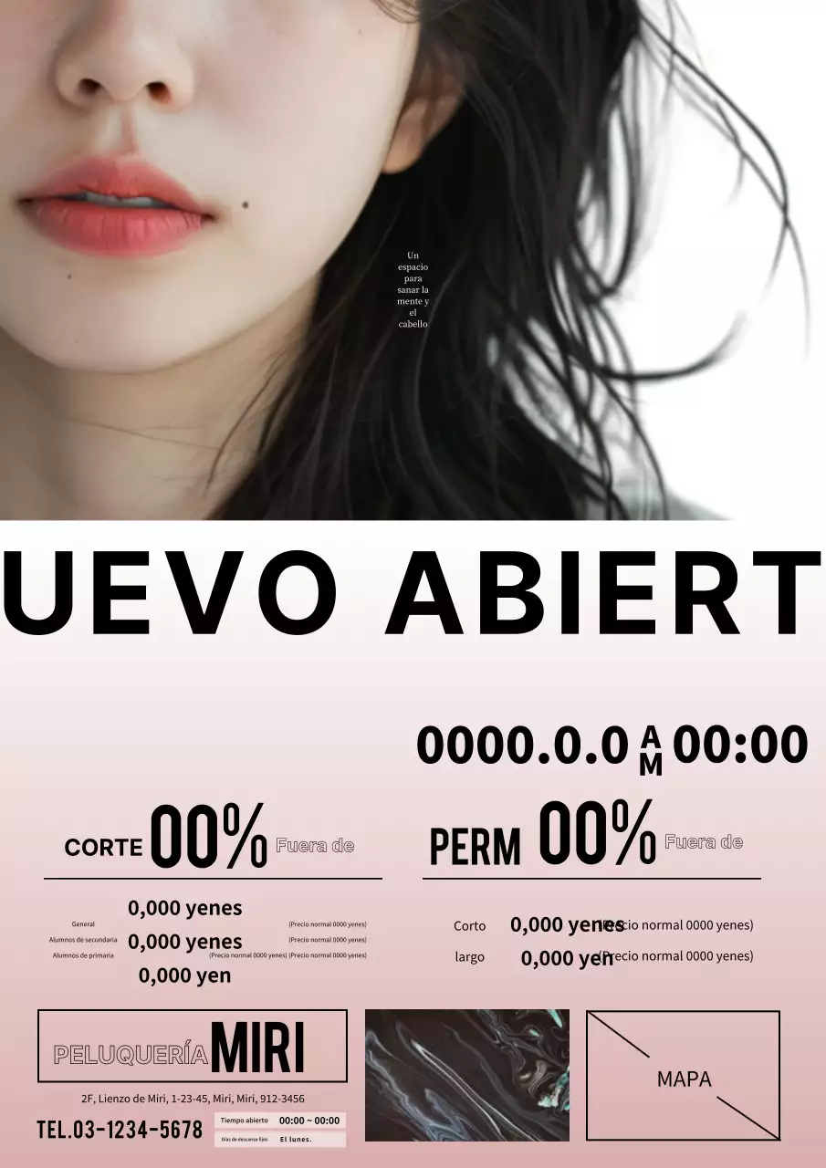 Elegante y moderno anuncio de peluquería en rosa y negro