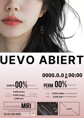 Elegante y moderno anuncio de peluquería en rosa y negro