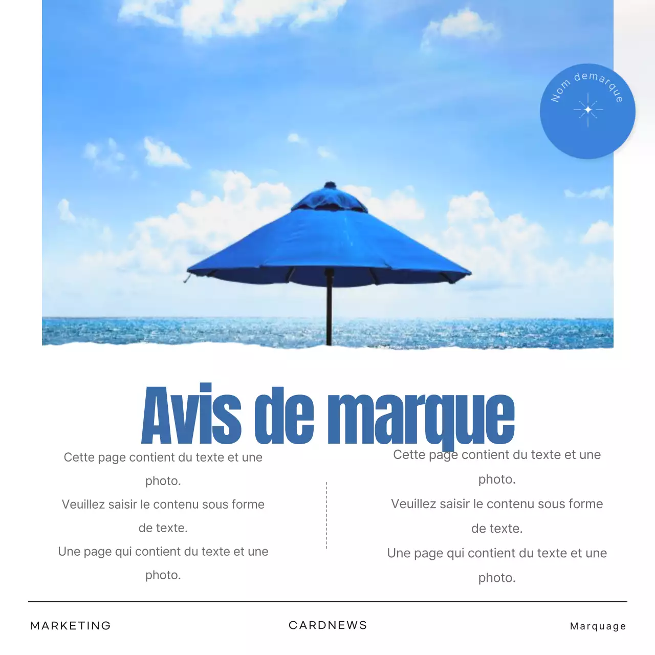 Marketing estival simple de la marque en bleu