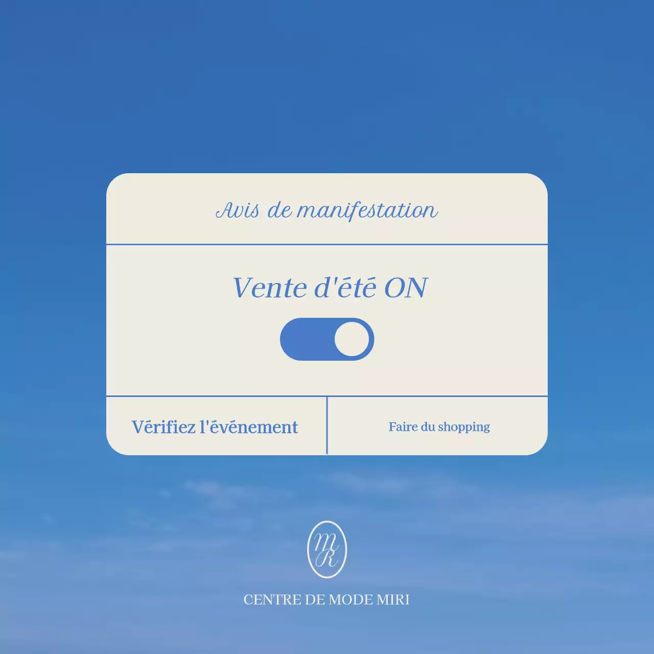 Une publicité simple pour les soldes d'été en bleu clair et bleu