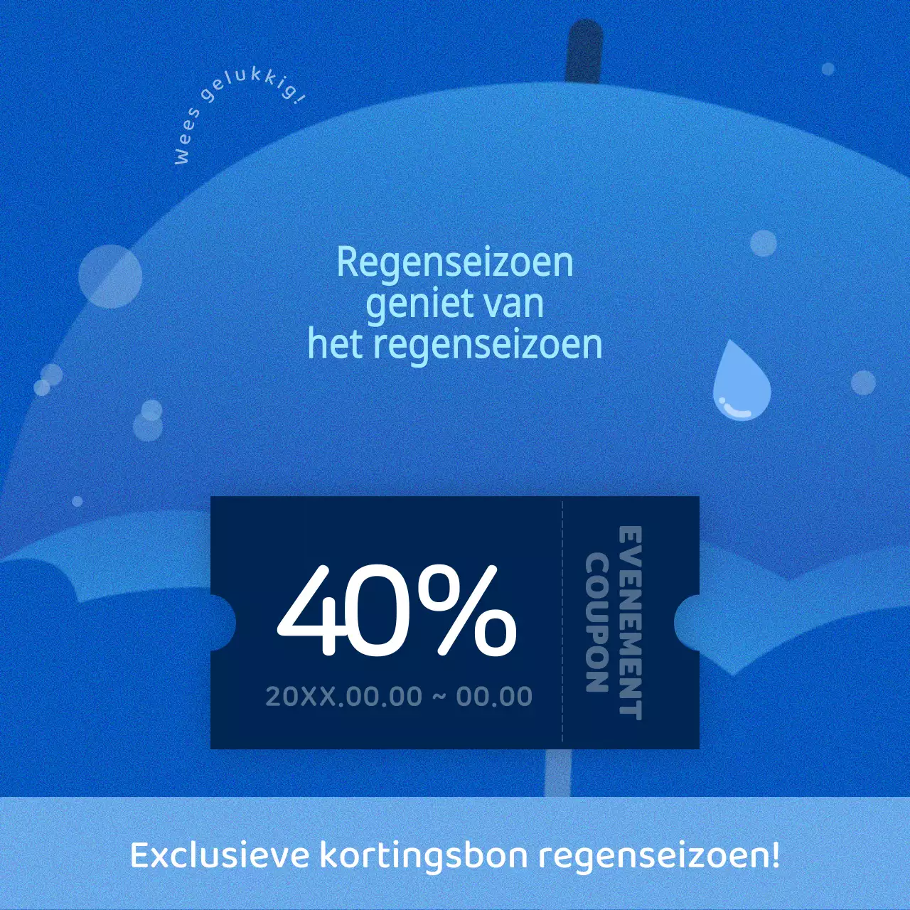 Eenvoudige verkoopadvertentie voor het regenseizoen in blauw