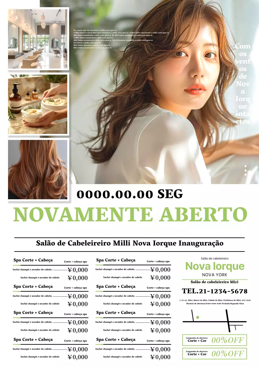 Anúncio de salão de cabeleireiro elegante e moderno em verde e branco