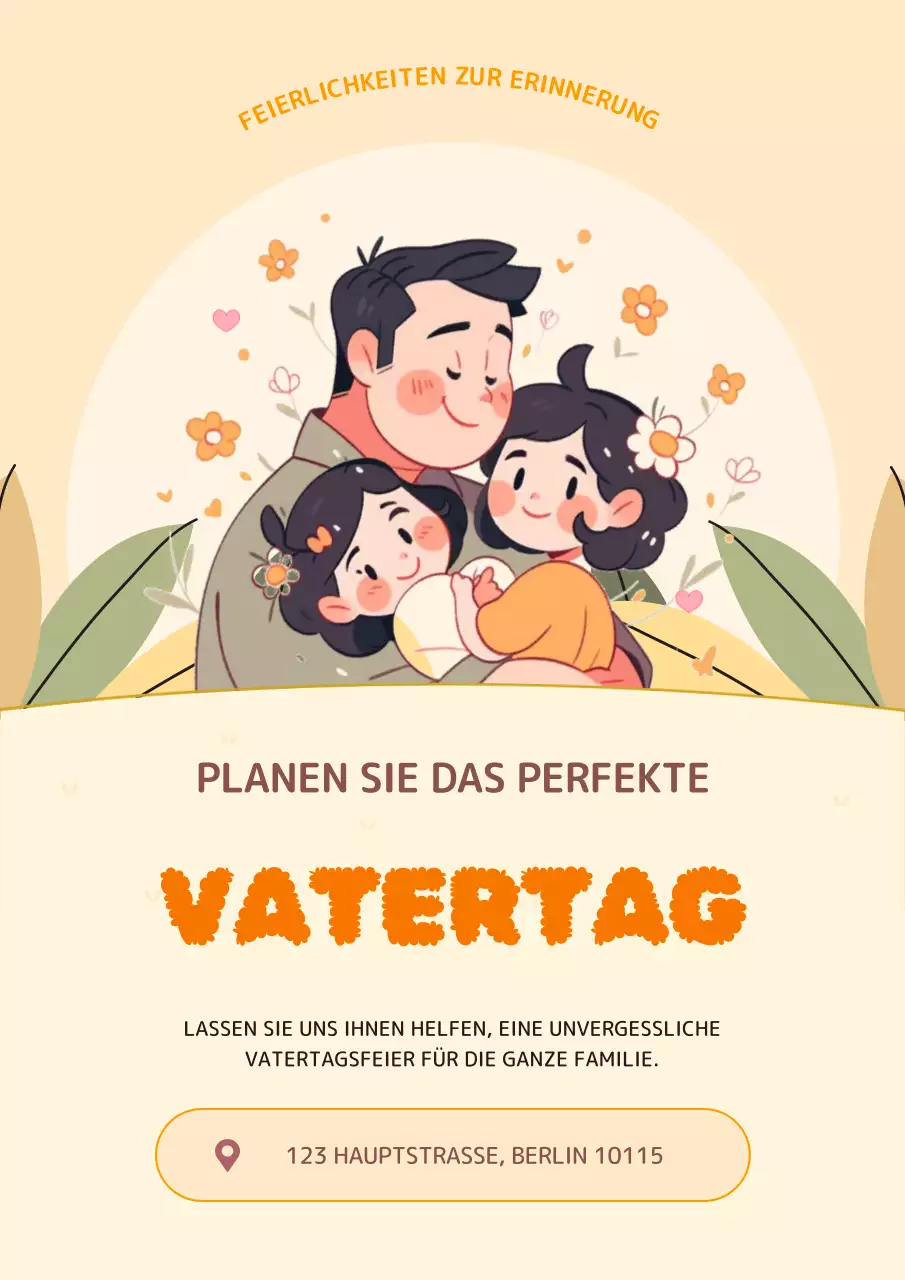 Niedliche gelb-orangefarbene Anzeige der Agentur für Familienveranstaltungen