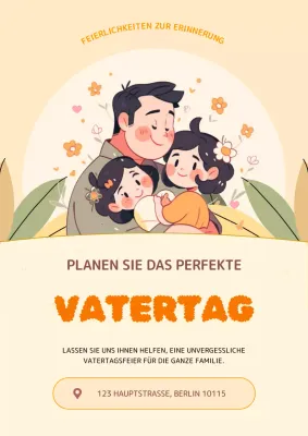 Niedliche gelb-orangefarbene Anzeige der Agentur für Familienveranstaltungen