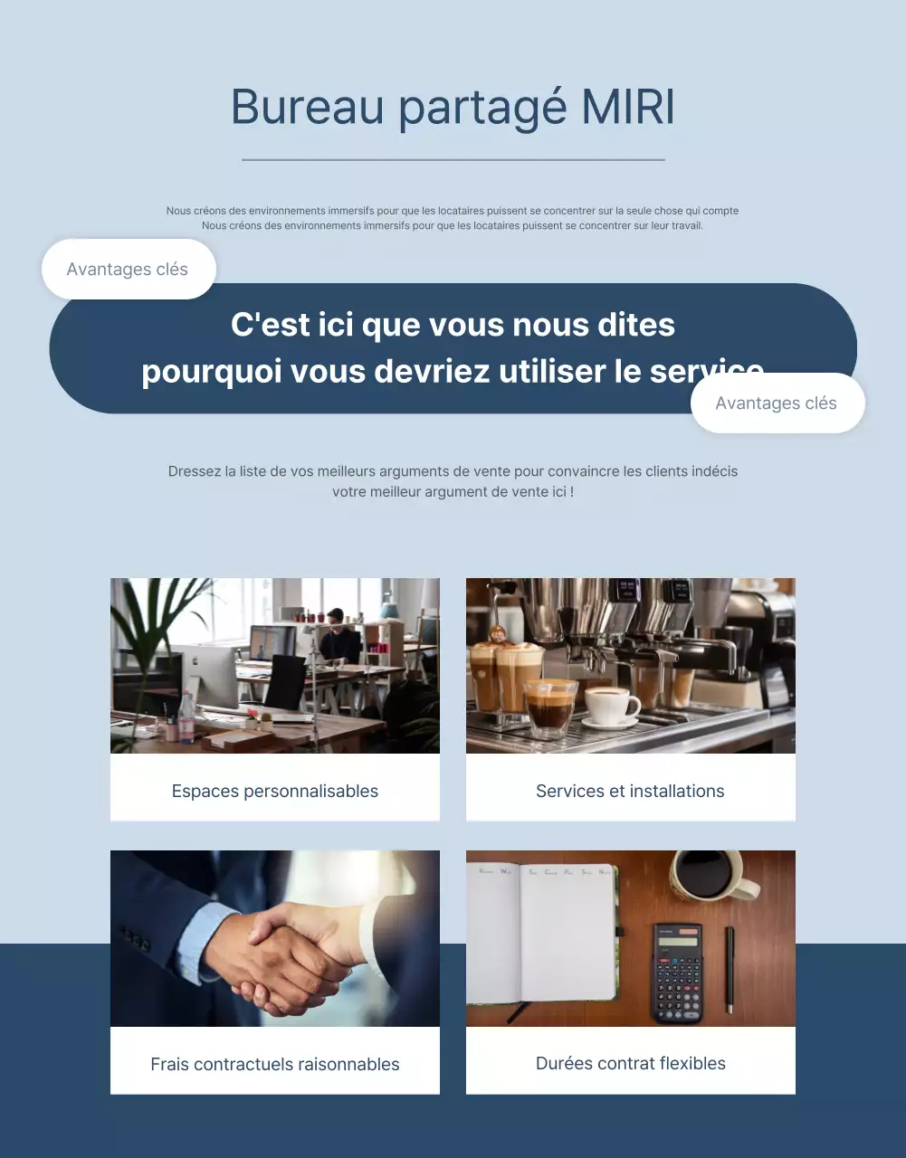 Promouvoir un espace de coworking bleu et blanc