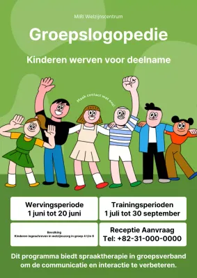 Promoot groepslogopedie in groen en kaki met een schattige groen en kaki groep