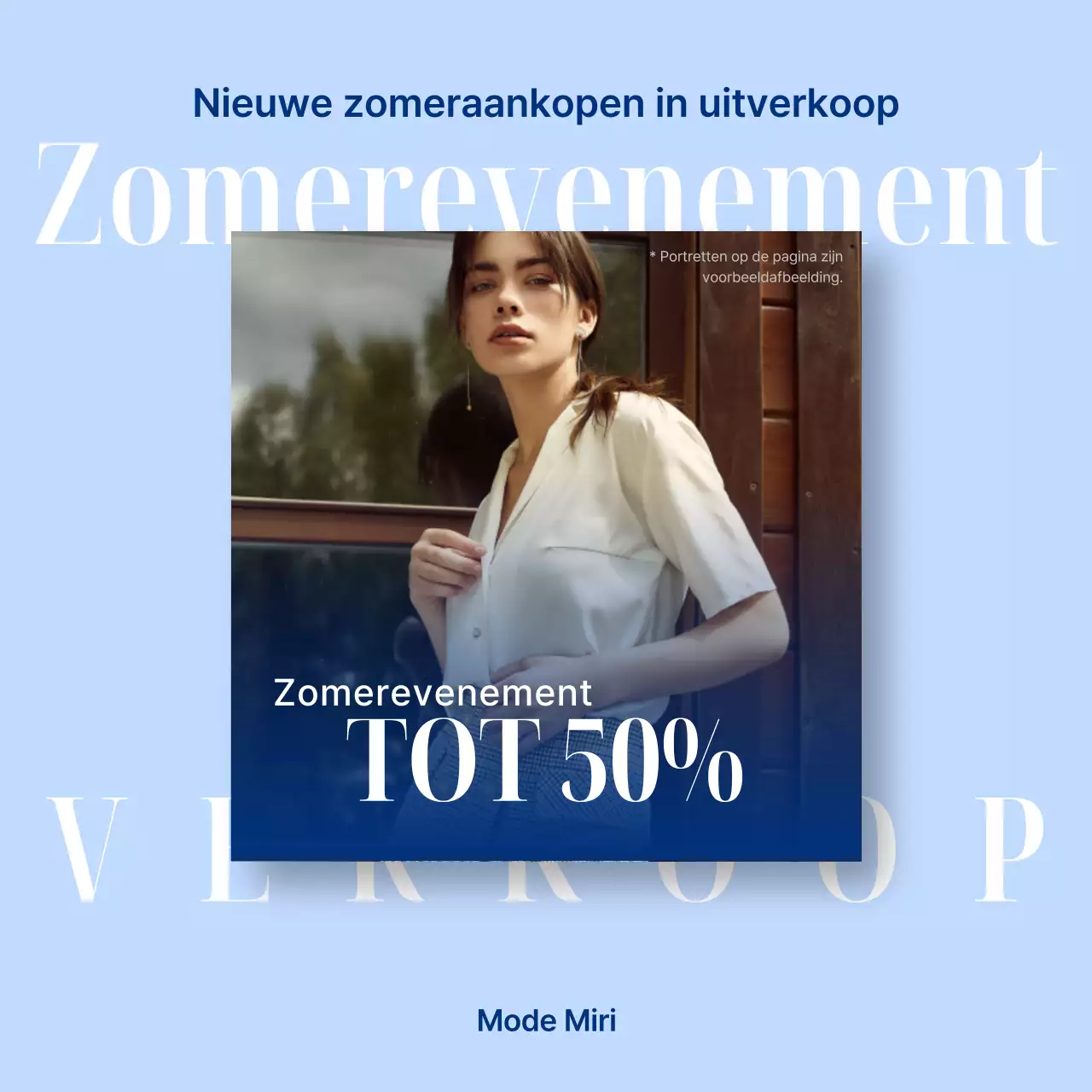 Eenvoudige zomeradvertentie in marineblauw en lichtblauw
