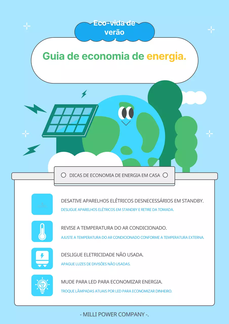 Uma campanha meticulosa de poupança de energia em verde e azul claro