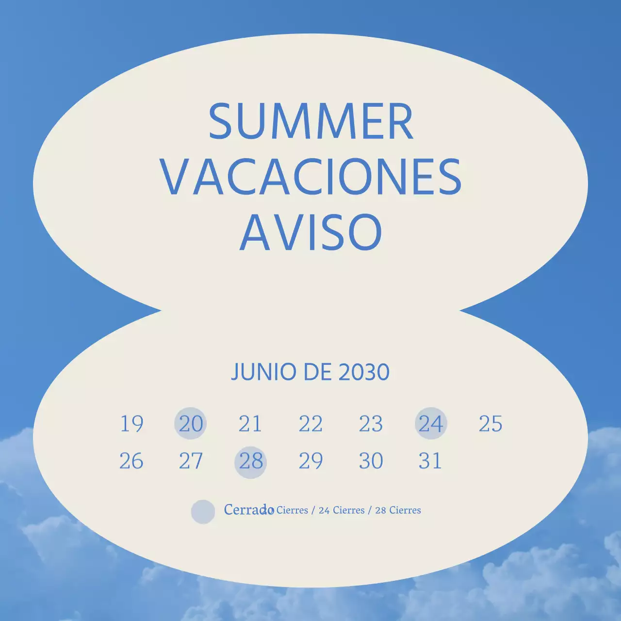 Un sencillo anuncio de rebajas de verano en azul claro y azul