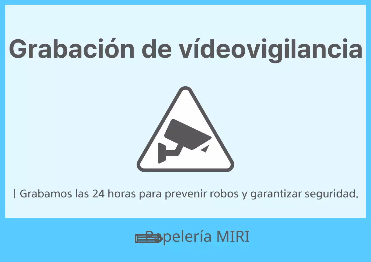 Aviso de grabación de circuito cerrado de televisión de una tienda sin personal de color azul claro minimalista
