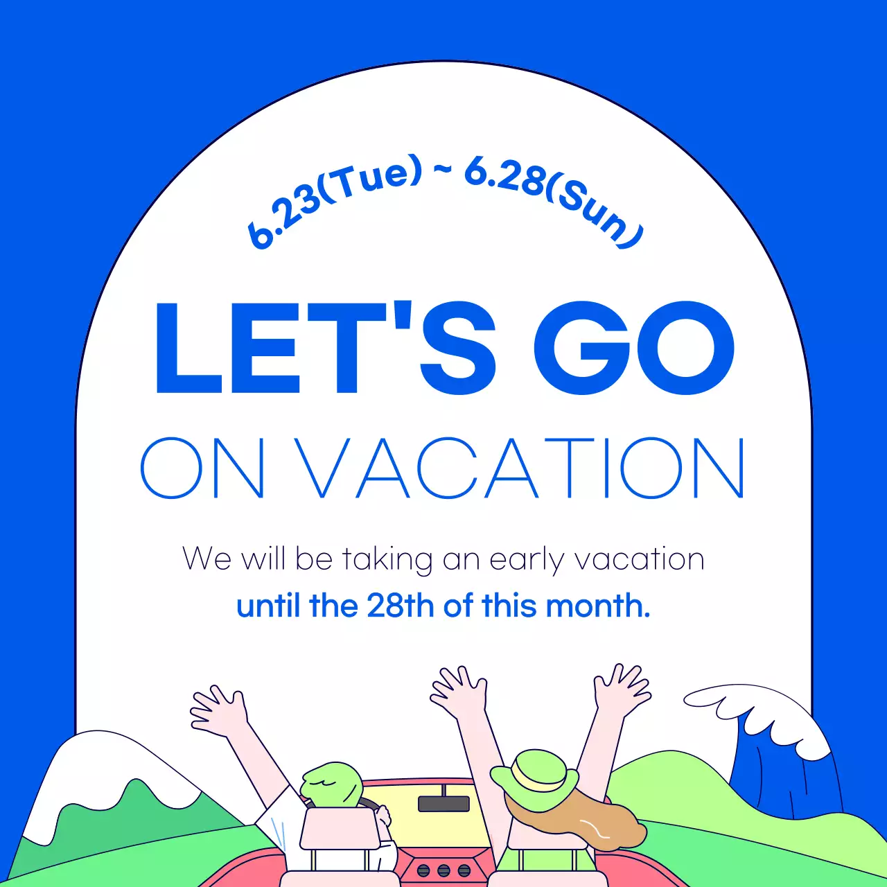 Blue Modern Vacation Announcement Social Media Post