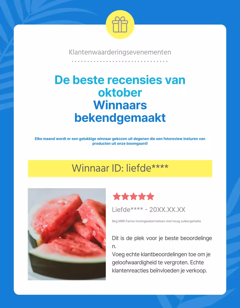 Promoot natuurlijke zomerse seizoensvruchten in blauw en wit