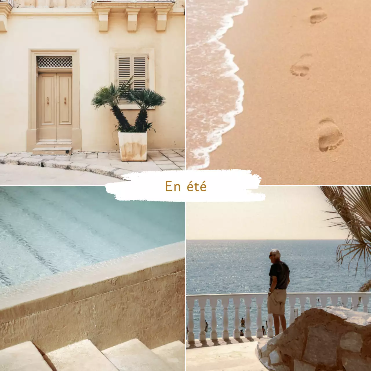 Album simple de voyage d'été au bord de la plage en beige et blanc