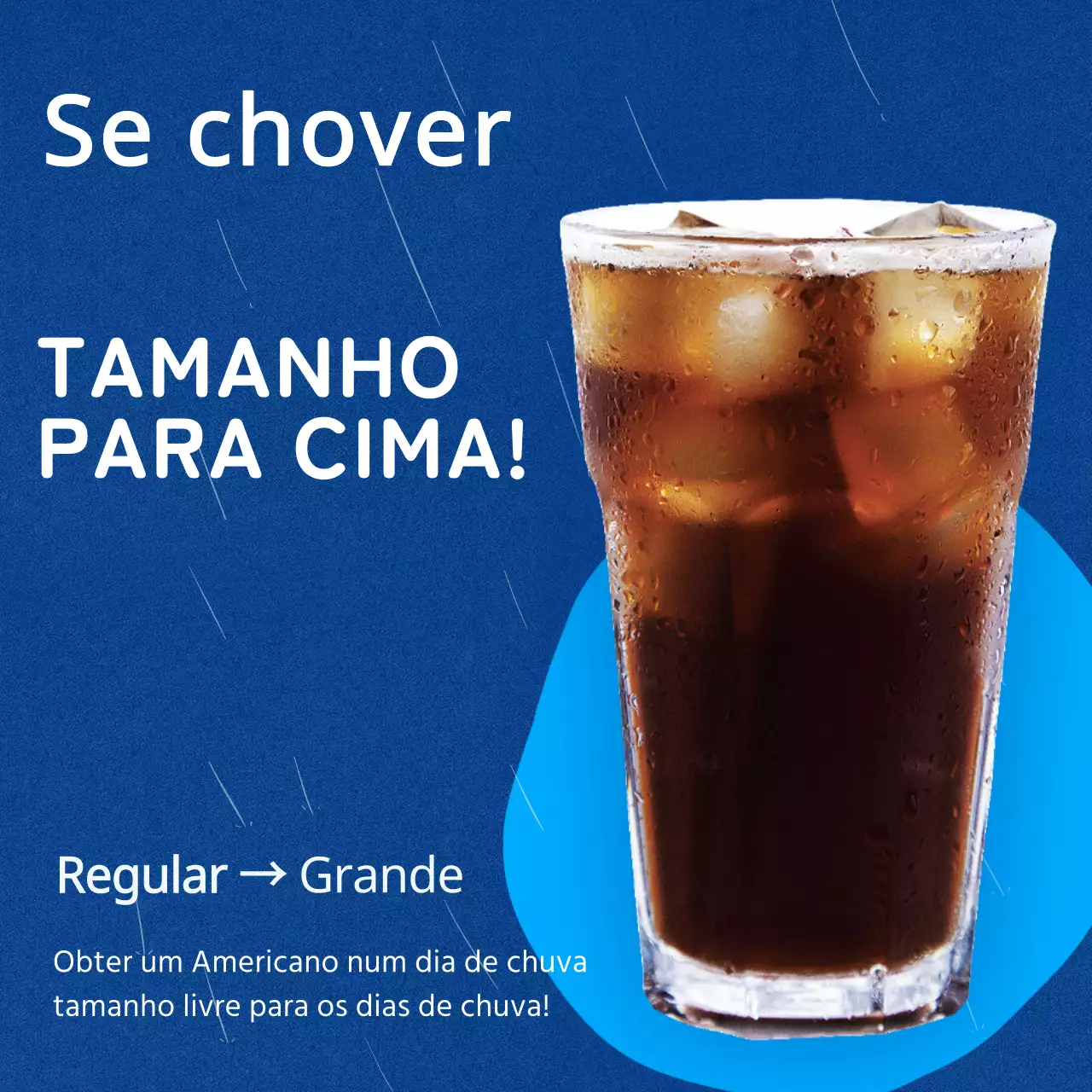 Um anúncio simples, azul, de tamanho de café para a estação das chuvas