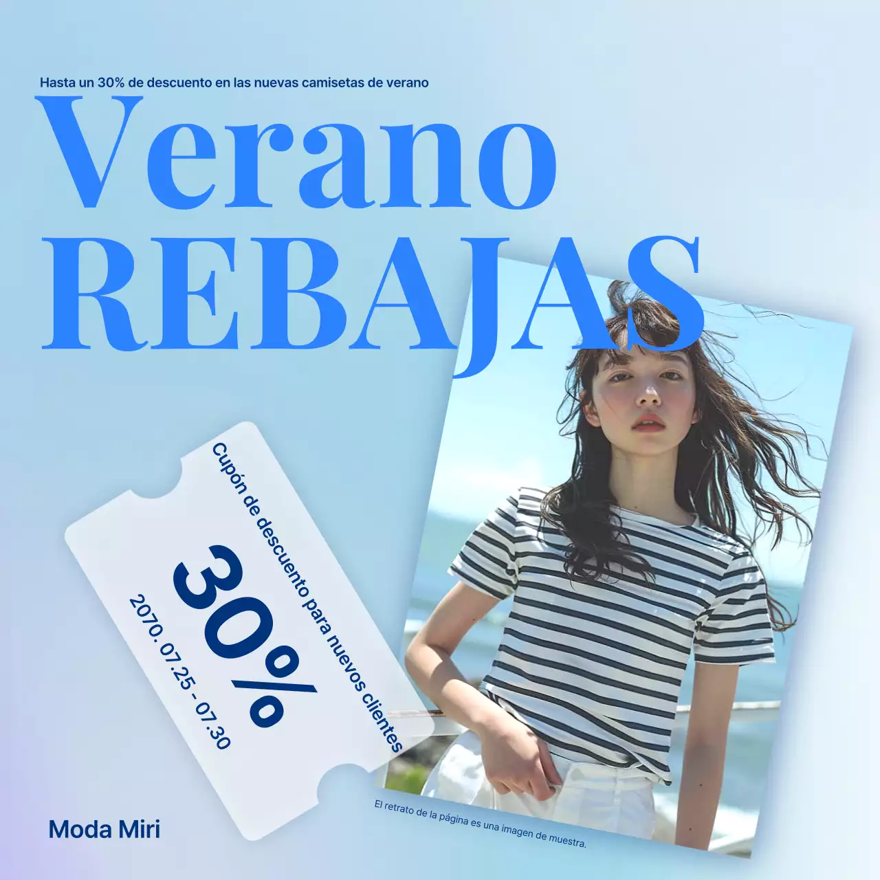Kitschy anuncio de rebajas de verano en azul y azul cielo