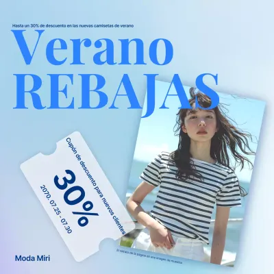 Kitschy anuncio de rebajas de verano en azul y azul cielo