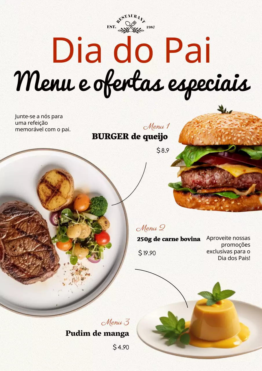 Anuncie uma oferta especial para um restaurante moderno em vermelho e preto.