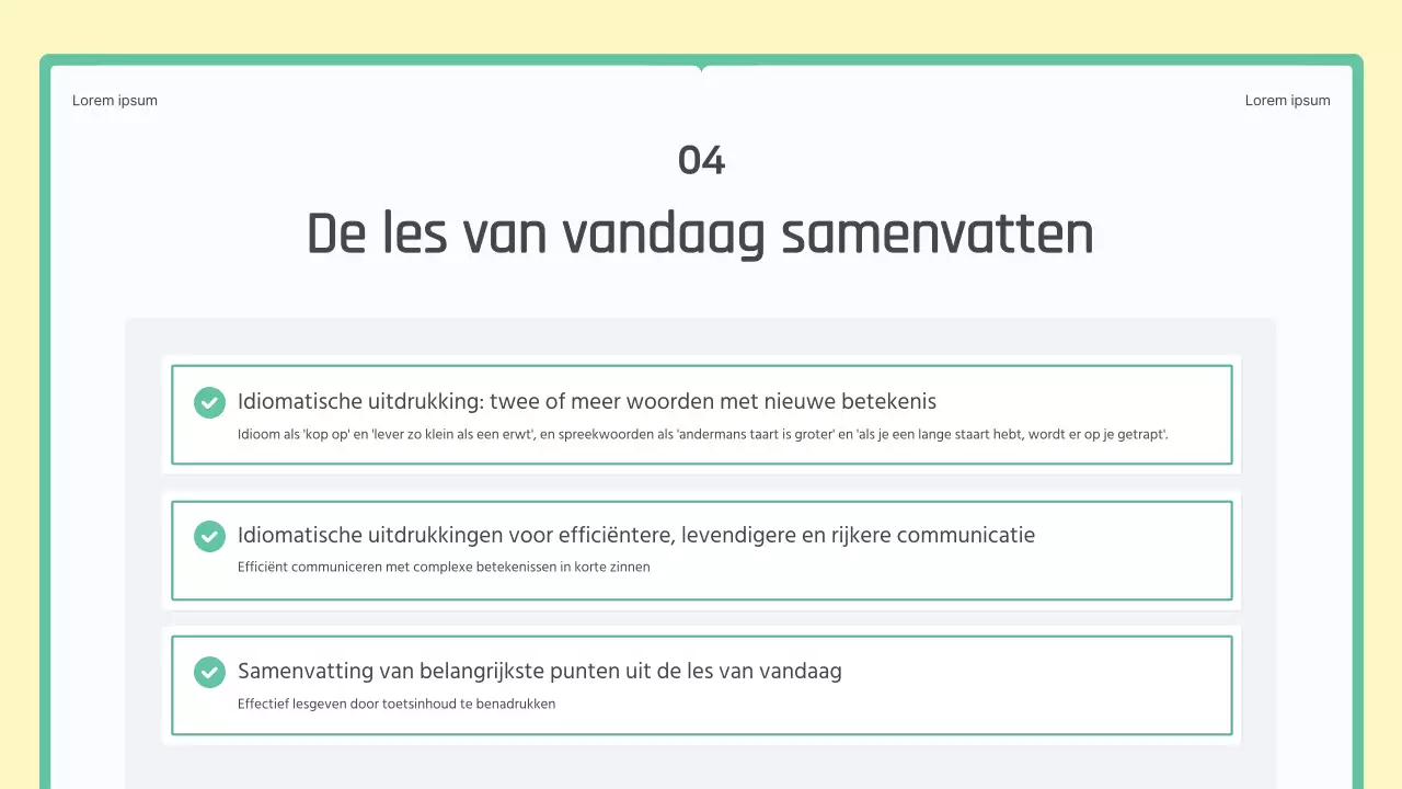 Een groen en geel boek conceptles voor Koreaanse idiomatische uitdrukkingen op de middelbare school