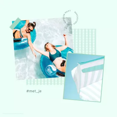 Kitscherige zomerzwembad vriendschapspost in mint en lichtblauw