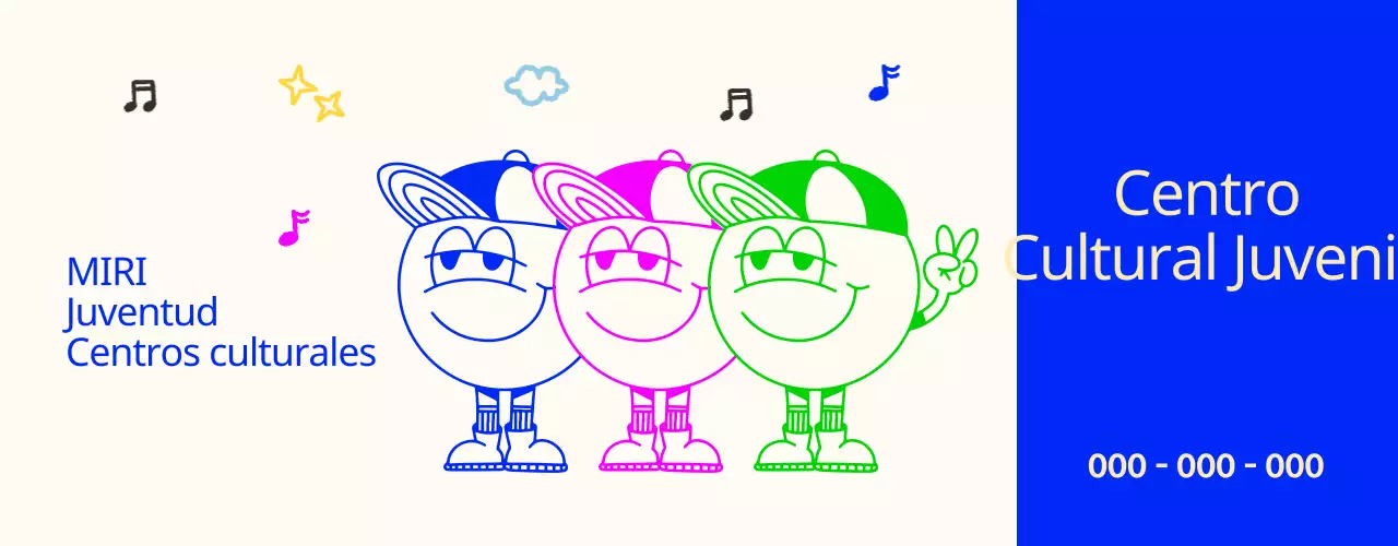 Luminoso y coqueto centro cultural juvenil con personajes juveniles