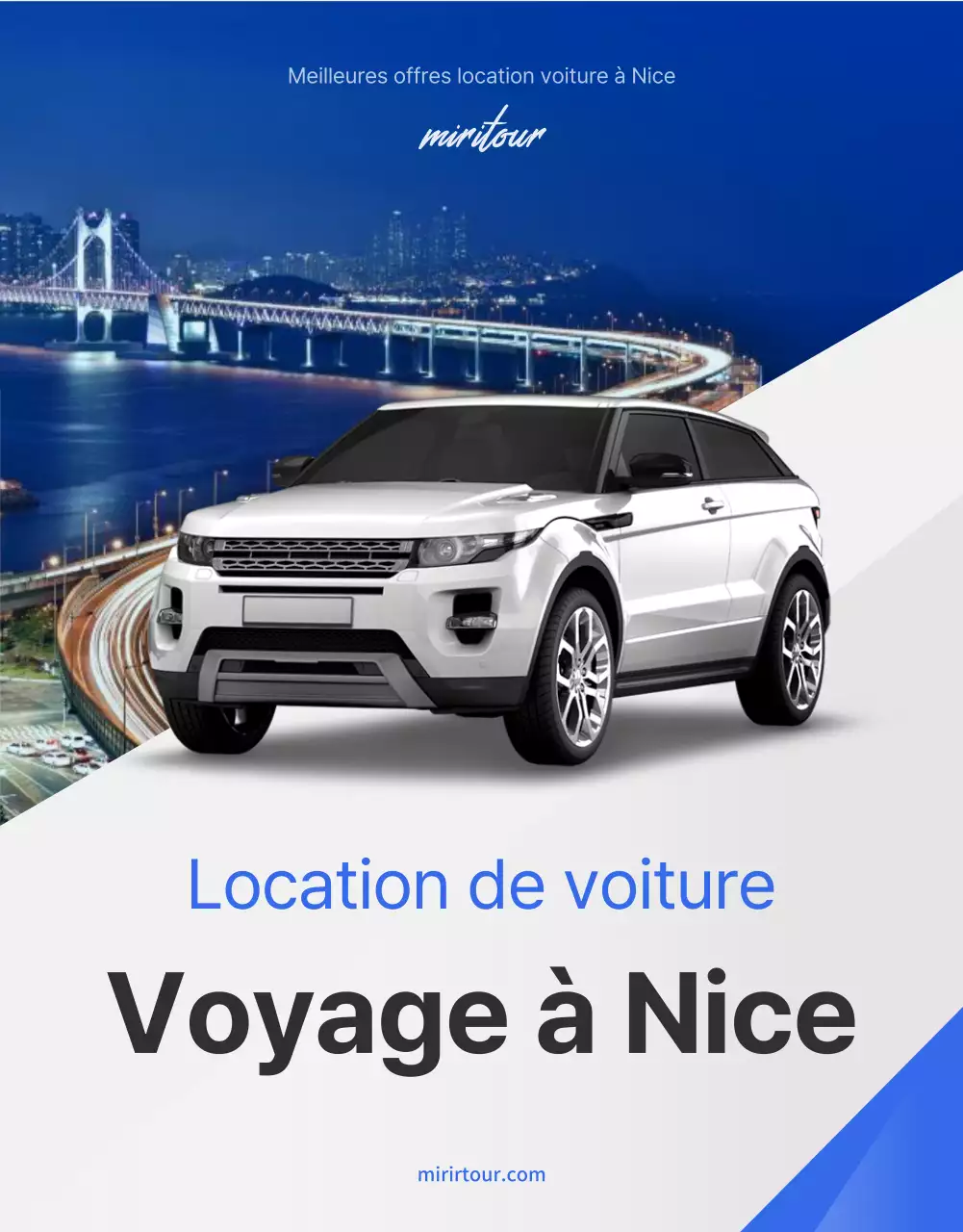 Annonce simple d'une agence de voyage pour la location d'une voiture en bleu et orange