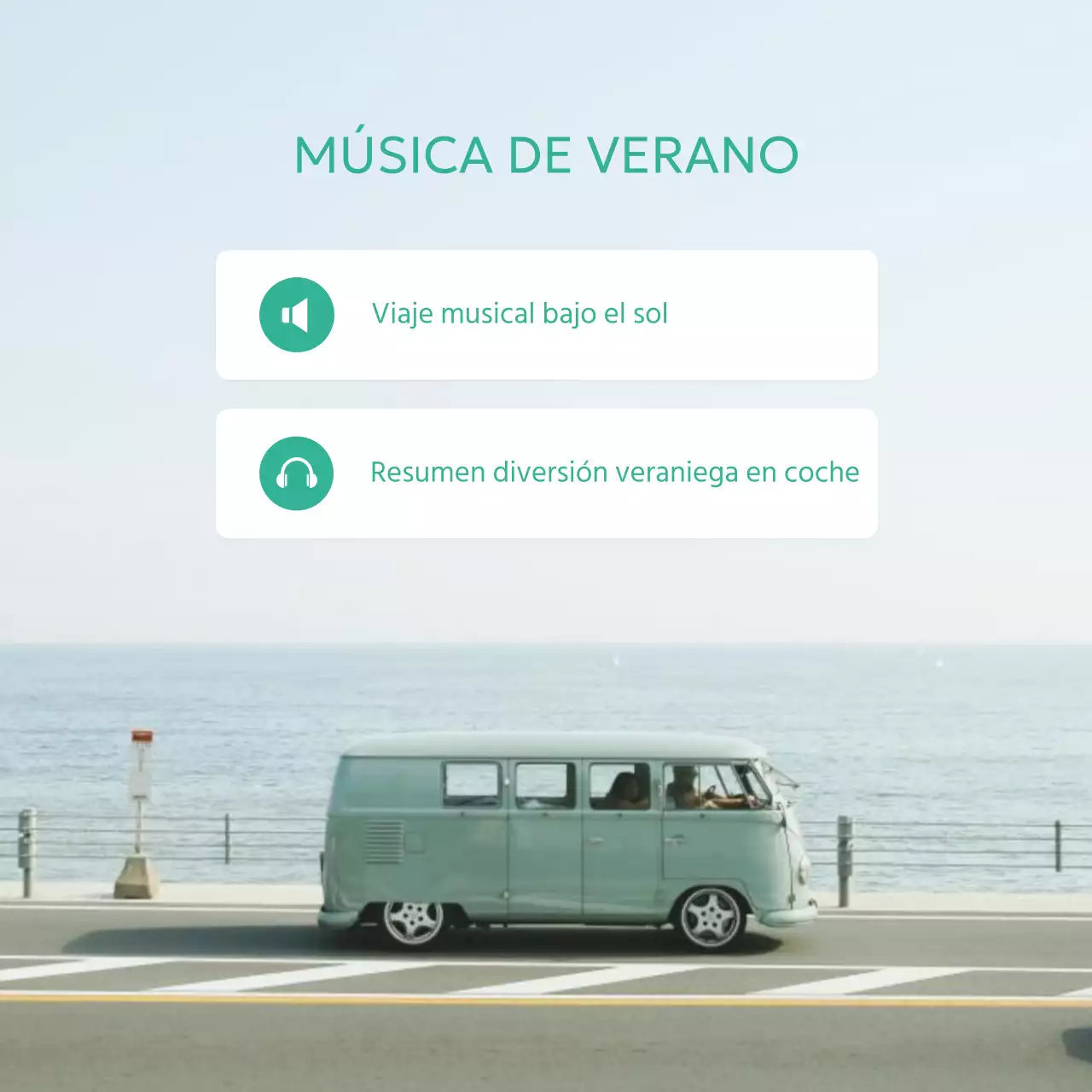 Post minimalista de música de mar para viajes de verano en menta y azul cielo