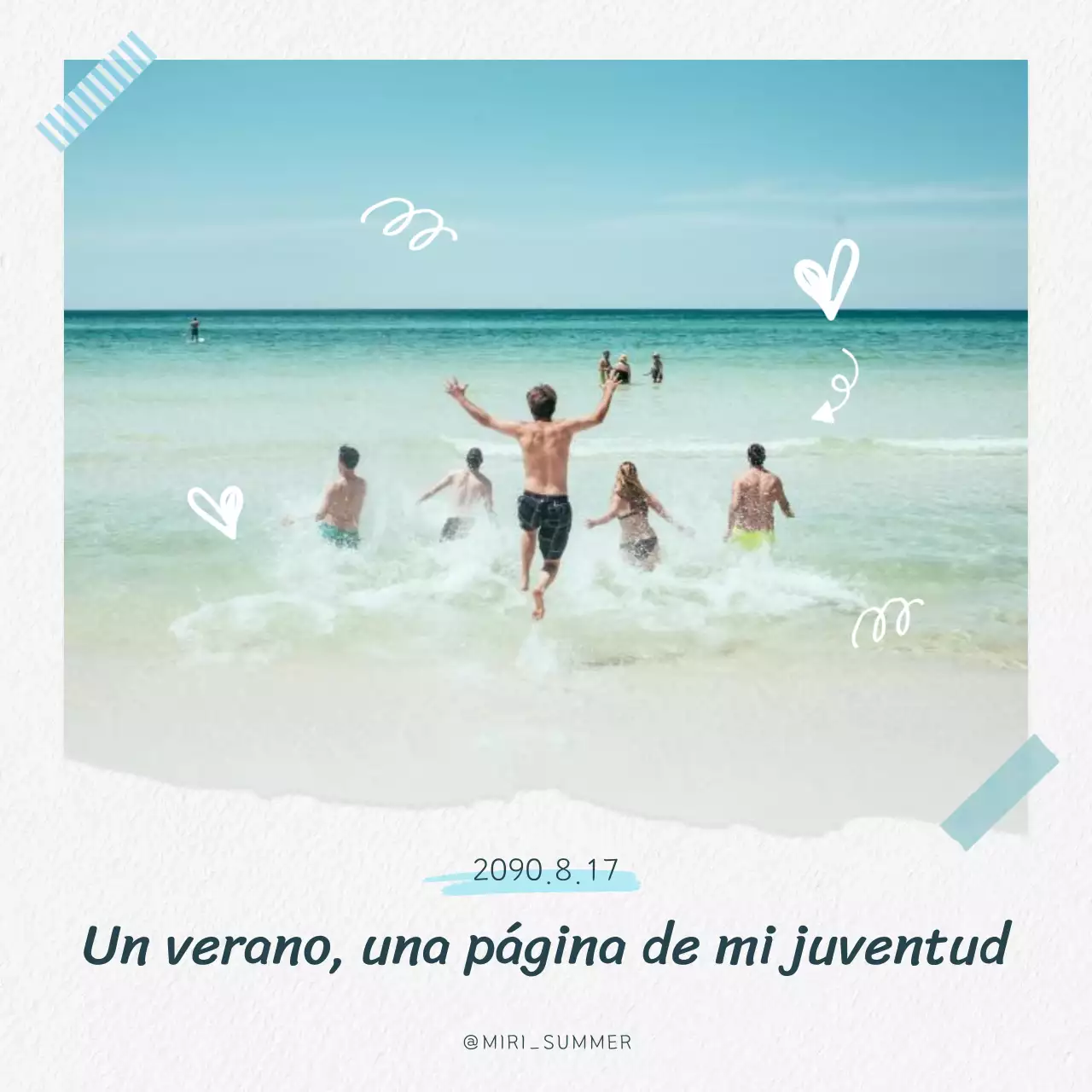 Un bonito poste marino de vacaciones de verano en azul claro y blanco