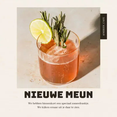 Een eenvoudig restaurantcafé in beige en wit met een beperkt zomermenu.