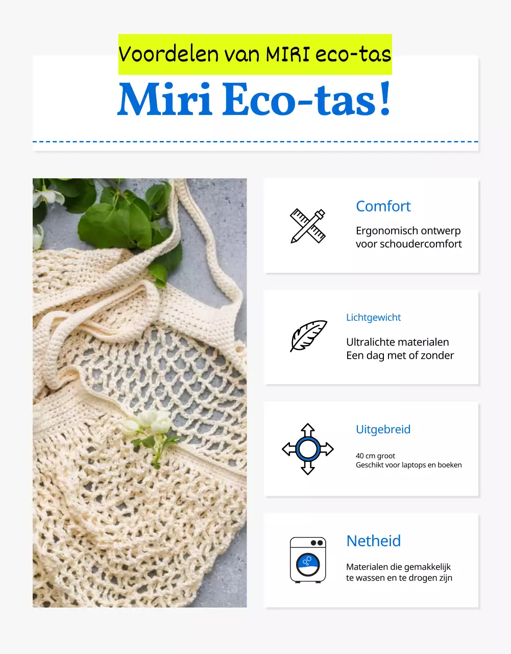 Eenvoudige zomermode eco-tas in blauw uitgelegd