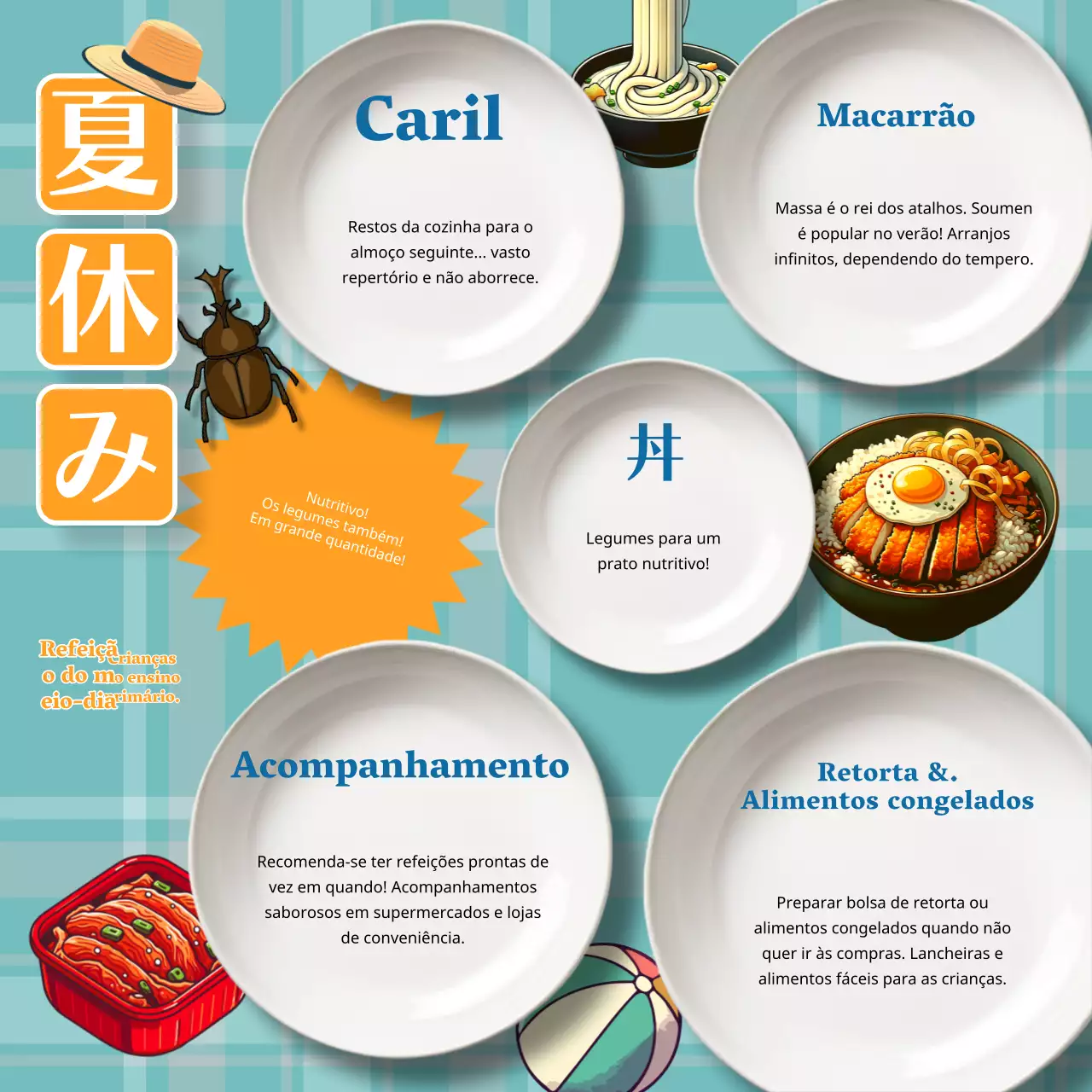 Aqui está um simples almoço laranja e azul para as férias de verão da escola primária.