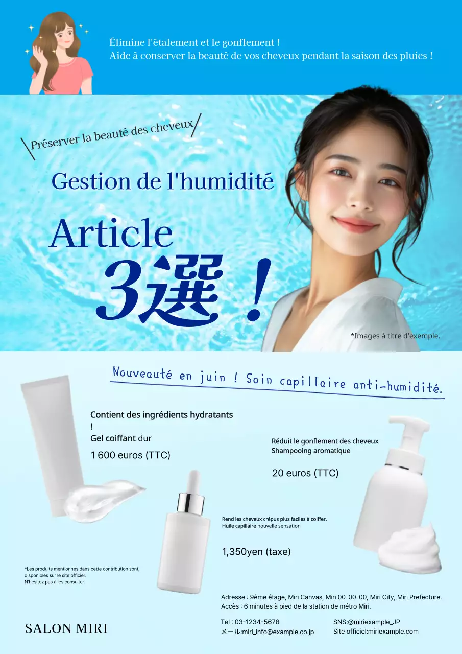 Prospectus moderne sur les soins capillaires de la saison des pluies en blanc et bleu