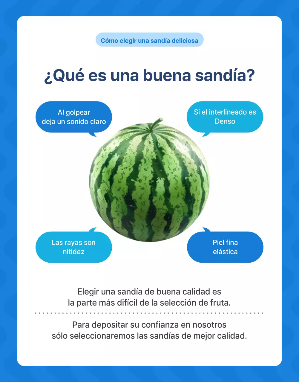 Promocionar las frutas naturales de temporada en azul y blanco