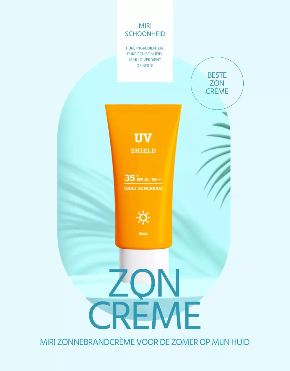 Een eenvoudige zonnebrandcrème in lichtblauw en oranje uitgelegd