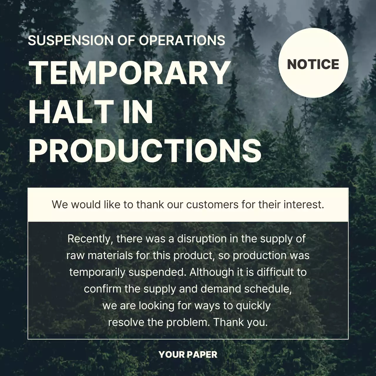 Notice of discontinued production of natural-looking raw materials in green and ivory