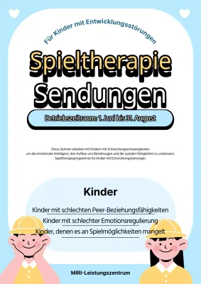 Einfache gelbe und hellblaue Ankündigung des Spieltherapieprogramms