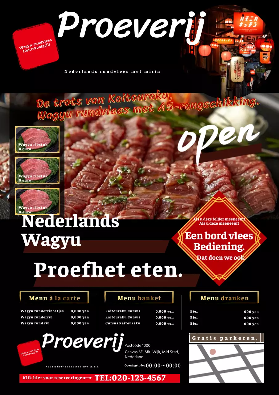 Zwarte stijlvolle wagyu houtskoolgrill advertentie