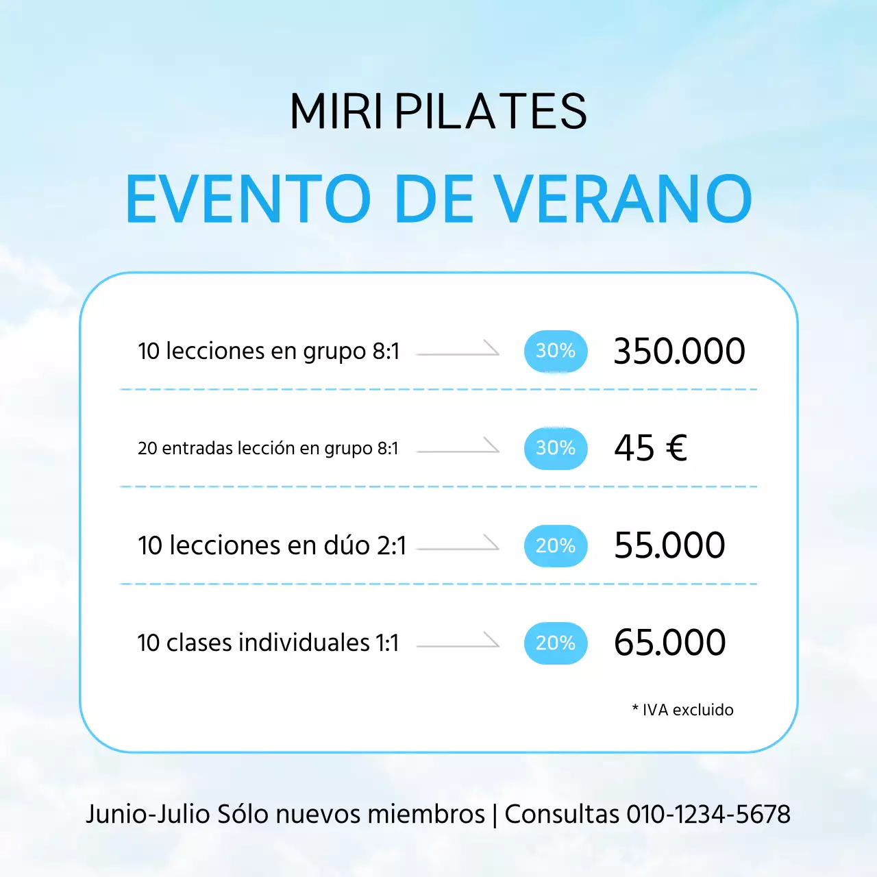 Un sencillo post de evento veraniego en azul claro y blanco