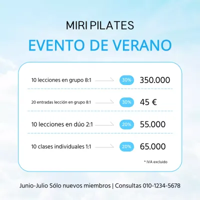 Un sencillo post de evento veraniego en azul claro y blanco