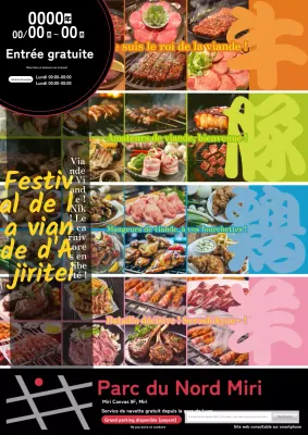 Publicité pour la fête de la viande de boucherie noire et multicolore